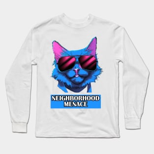 Kitty Cat Neighborhood Menace Synthwave Retro Long Sleeve T-Shirt